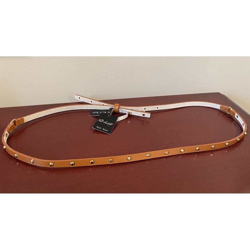 WHBM Women's Skinny 1/4" Brown Leather Studded Belt Size XL Fits 35"-41" Waist